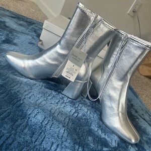a new day Silver Metallic Mid-Calf Block Heel Boots